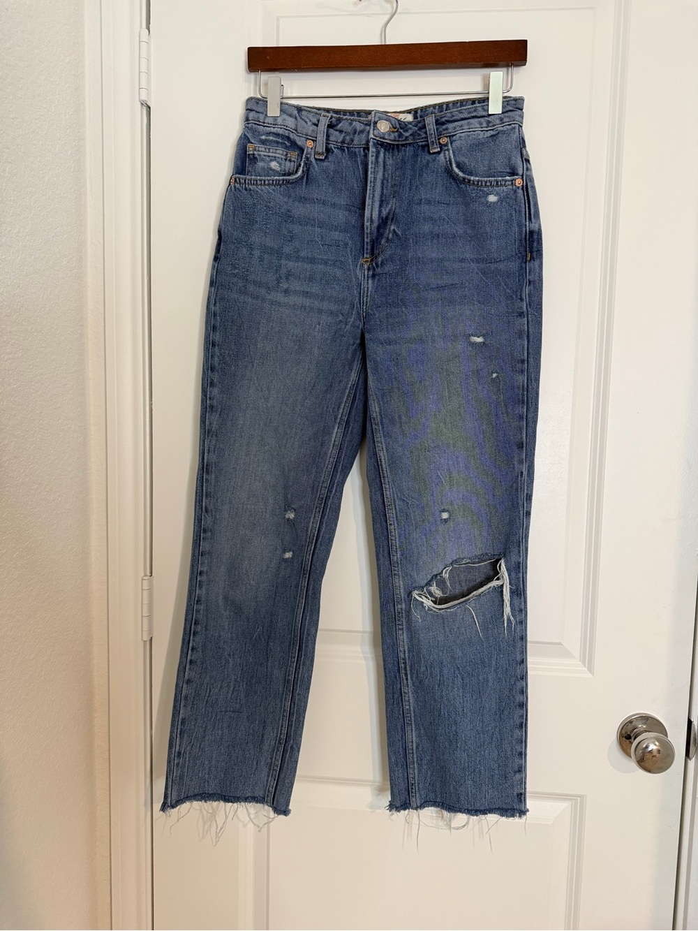 We The Free Distressed Straight-Leg Jeans in Blue